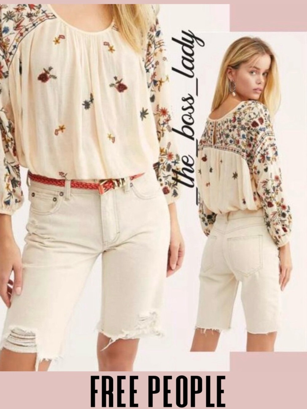Free People shorts denim cutoff bermudas cotton distressed boho casual 26 jean